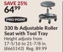 330 lb Adjustable Roller Seat with Tool Tray