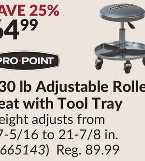 330 lb Adjustable Roller Seat with Tool Tray
