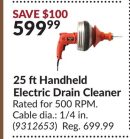 25 ft Handheld Electric Drain Cleaner