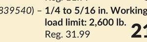 1/4 to 5/16 in. Working load limit: 2,600 lb. Chain Load Binders