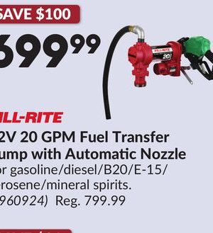 12V 20 GPM Fuel Transfer Pump with Automatic Nozzle