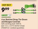 6 pc Ratchet Strap Tie-Down and Bungee Cord Set