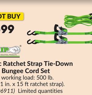 6 pc Ratchet Strap Tie-Down and Bungee Cord Set