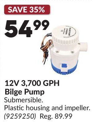 12V 3,700 GPH Bilge Pump