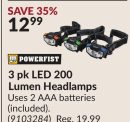 3 pk LED 200 Lumen Headlamps