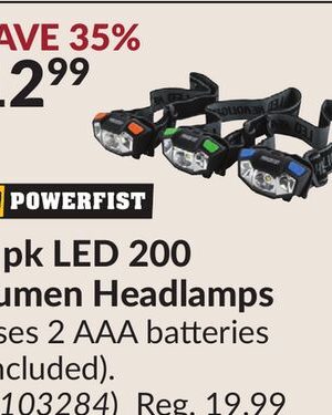 3 pk LED 200 Lumen Headlamps