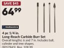 4 pc 1/4 in. Long-Reach Carbide Burr Set