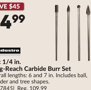 4 pc 1/4 in. Long-Reach Carbide Burr Set