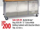Mastercraft 72˝ Extra-Wide Rolling Cabinet with Butcher-Block Top