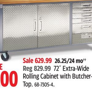 Mastercraft 72˝ Extra-Wide Rolling Cabinet with Butcher-Block Top