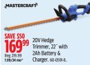 Mastercraft 20V Hedge Trimmer 22 with 2.0Ah Battery & Charger