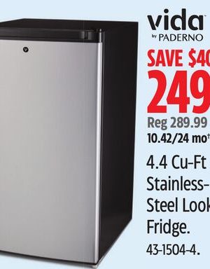 Vida-by-paderno 4.4 Cu-Ft Stainless- Steel Look Fridge.