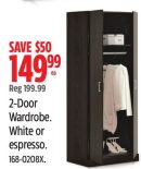 2-Door Wardrobe. White or espresso.