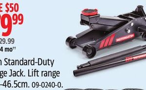 Motomaster 3-Ton Standard-Duty Garage Jack. Lift range 13cm-46.5cm.