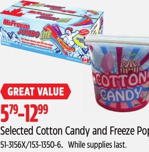 Selected Cotton Candy and Freeze Pops
