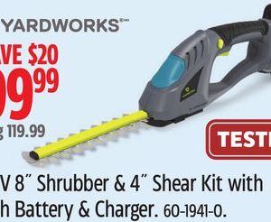 Yardworks 20V 8" Shrubber & 4" Shear Kit with 2Ah Battery & Charger