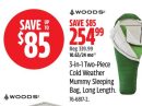 Woods 3-in-1 Two-Piece Cold Weather Mummy Sleeping Bag, Long Length