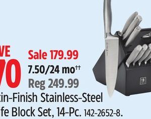 Satin-Finish Stainless-Steel Knife Block Set