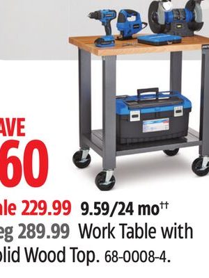 Mastercraft Work Table with Solid Wood Top