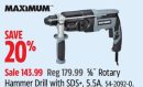 Maximum 5⁄8˝ Rotary Hammer Drill with SDS+, 5.5A.