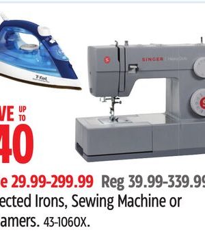 Selected Irons, Sewing Machine or Steamers