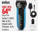 Braun Series 3: 3020 Wet & Dry Shaver with Trimmer, 4-Pc