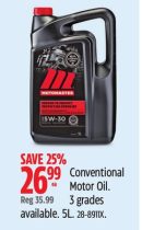 Motomaster Conventional Motor Oil. 3 grades