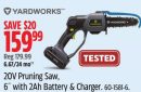 Yardworks 20V Pruning Saw, 6" with 2Ah Battery & Charger