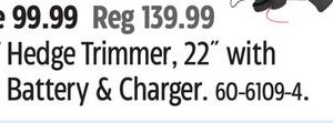certified 20V Hedge trimmer, 22" with 2Ah battery & charger