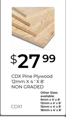 CDX Pine Plywood 12mm X 4 ' X 8' NON GRADED