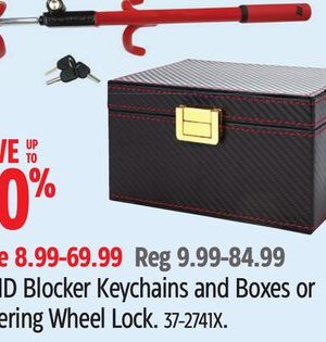 Autotrends RFID Blocker Keychains and Boxes or Steering Wheel Lock