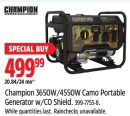 Champion 3650W/4550W Camo Portable Generator w/CO Shield