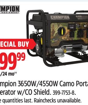 Champion 3650W/4550W Camo Portable Generator w/CO Shield