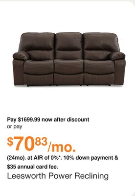 Leesworth Power Reclining Sofa in Dark Brown, Leather by Ashley