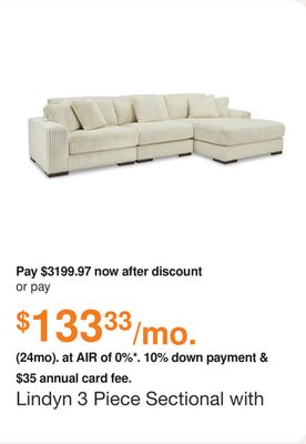 Lindyn 3 Piece Sectional with Chaise in Ivory, Fabric by Ashley