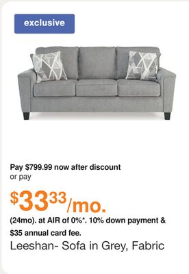 Leeshan- Sofa in Grey, Fabric by Ashley