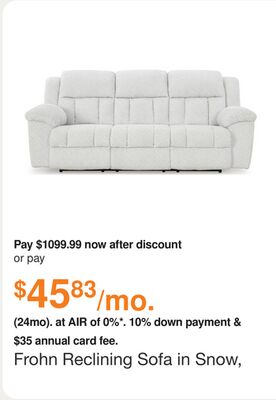 Frohn Reclining Sofa in Snow, Fabric by Ashley