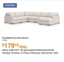 Ashley Omaha- 6 Piece Modular Sectional with Chaise in Stone, Performance Fabric