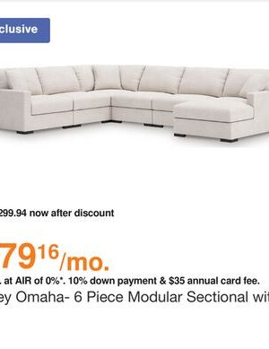 Ashley Omaha- 6 Piece Modular Sectional with Chaise in Stone, Performance Fabric