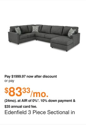 Edenfield 3 Piece Sectional in Charcoal, Fabric by Ashley