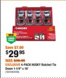 EXCLUSIVE 4-PACK HUSKY Ratchet Tie Down 1-1/4" x 16'