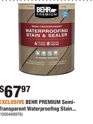 EXCLUSIVE BEHR PREMIUM Semi-Transparent Waterproofing Stain...
