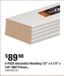 5-PACK Alexandria Moulding 1/2" x 5 1/2" x 144" MDF Primed...