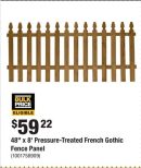 48" x 8' Pressure-Treated French Gothic Fence Panel