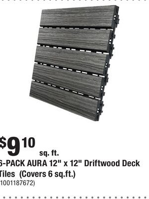 6-PACK AURA 12" x 12" Driftwood Deck Tiles (Covers 6 sq.ft.)
