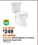 EXCLUSIVE KOHLER Highline Arc Comfort Height 4.8L Round Toilet