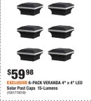 EXCLUSIVE 6-PACK VERANDA 4" x 4" LED Solar Post Caps 15-Lumens
