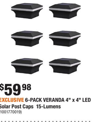 EXCLUSIVE 6-PACK VERANDA 4" x 4" LED Solar Post Caps 15-Lumens