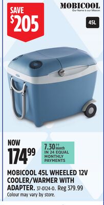 MOBICOOL 45L WHEELED 12V COOLER/WARMER WITH ADAPTER