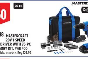 MASTERCRAFT 20V 1-SPEED DRILL/DRIVER WITH 76-PC ACCESSORY KIT